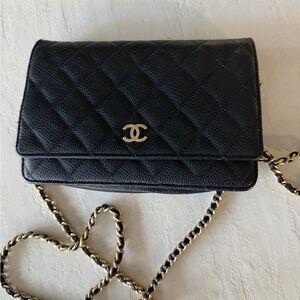 Chanel Black Quilted Leather Crossbody Wallet